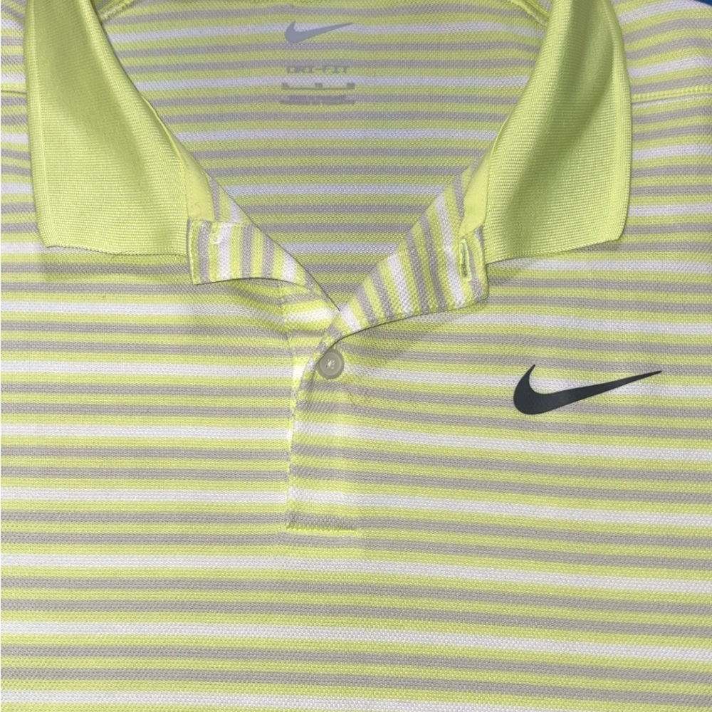 Nike Yellow and White Striped Golf Polo